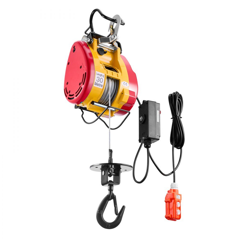 2 in 1 Electric Hoist Winch, 500kg Load Capacity, 1800W Portable Winch, 30m Lifting Height, 11m/min with Cable and Wireless Remote Control, for Garage, Warehouse, Factory, Lifting and Towing Work
