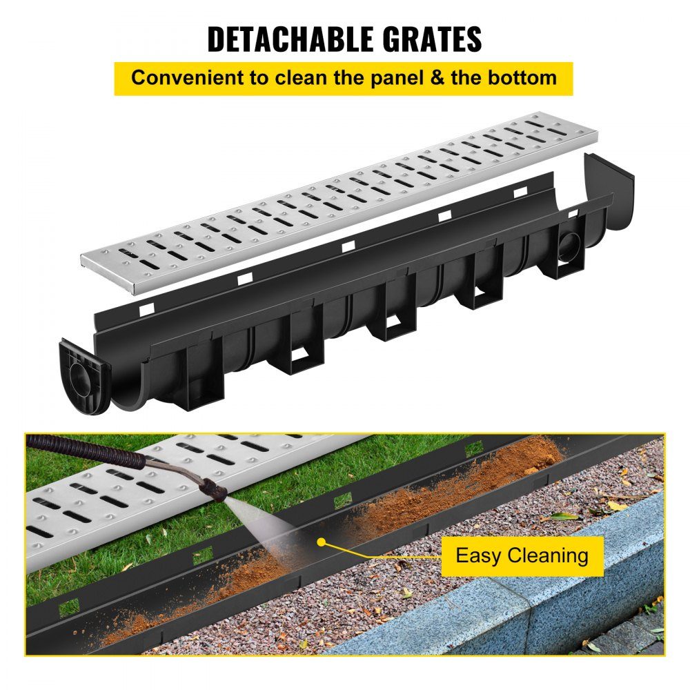 Drainage Gutter Set 3 Pack Patio Gutter Stainless Steel Trench Drainage System 15x13x100cm with 3 End Caps Connector for Garden Drain Driveway Pool Walkway