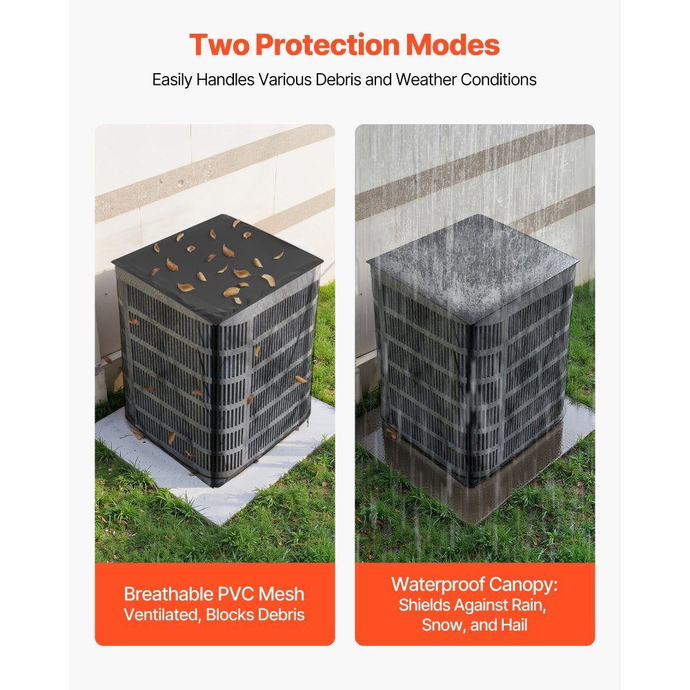 Air Conditioner Cover 914 x 914 x 1010mm Protective Cover Dual Layer Protective Cover Removable Roof Waterproof Polyester Universal HVAC Protector for Outdoor Air Conditioners Black
