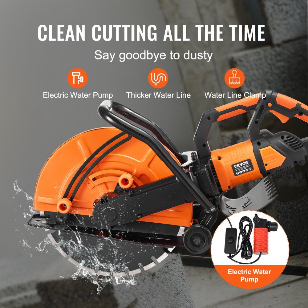 Electric Concrete Saw 406mm Heavy Duty Circular Saw 2800W Cutting Depth 152mm Wet/Dry Disc Saw with Water Pipe Water Pump Saw Blade for Stone and Brick