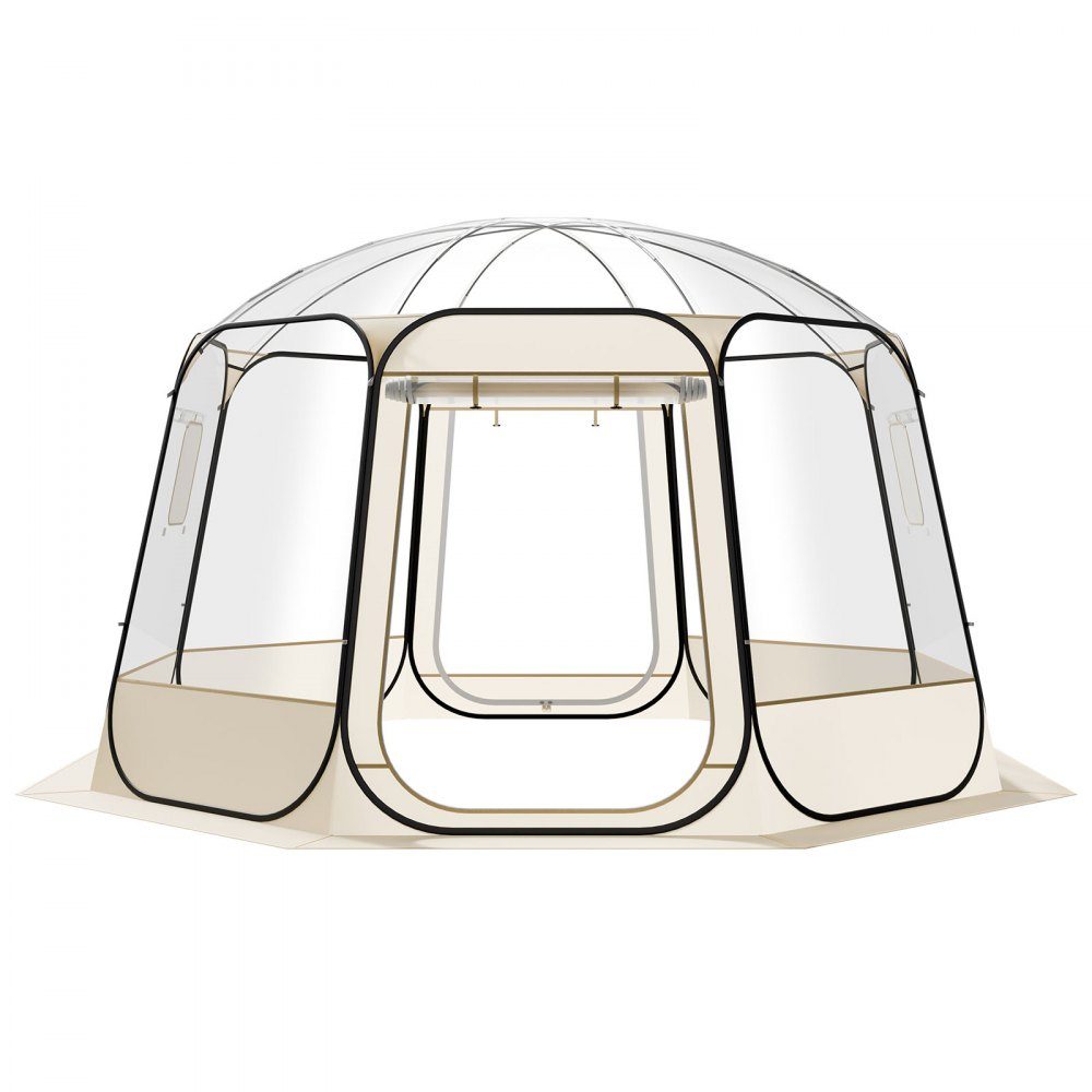 Pop-Up-Blasenzelt, 366 x 345 x 220 cm, transparentes Campingzelt, Gartenkuppel-Iglu-Zelt mit Fenstern, Sportzelt, 540°-Panoramablick für 10–12 Personen, Terrasse, Hinterhof