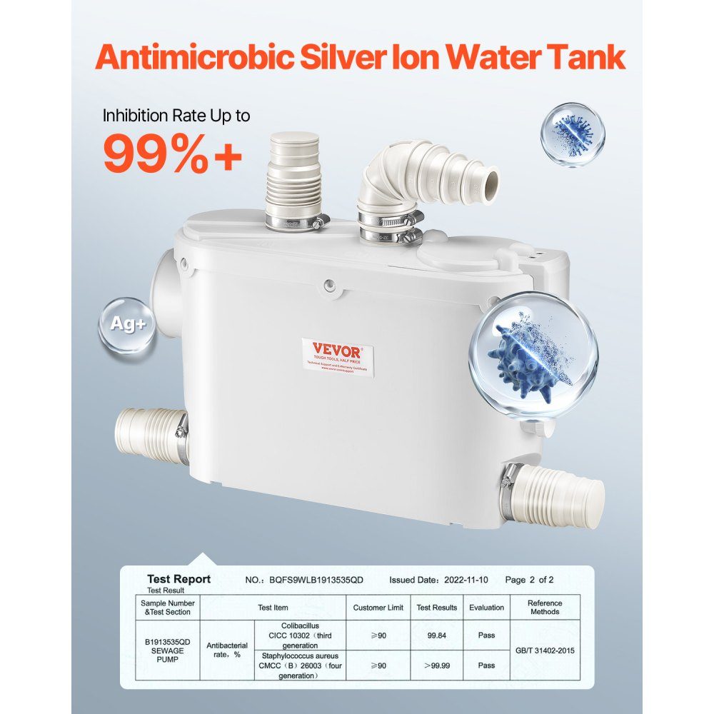 Waste water lifting system 500 W, 6600 l/h flow, 8 m delivery height, waste water pump 2900 rpm with 3 water inlets for cellar, kitchen, sink, shower, bathtub, laundry wastewater disposal, dishwasher