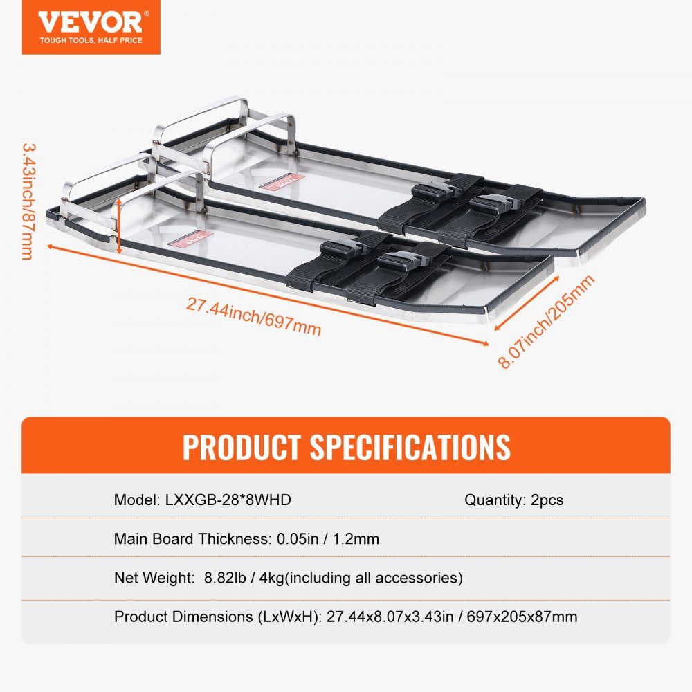Stainless Steel Concrete Kneeboards, 697x205mm Concrete Gliders, Kneeboards for Concrete, Concrete Knee Pads, Pair of Movable Glides, with Board Straps for Cement and Concrete Processing
