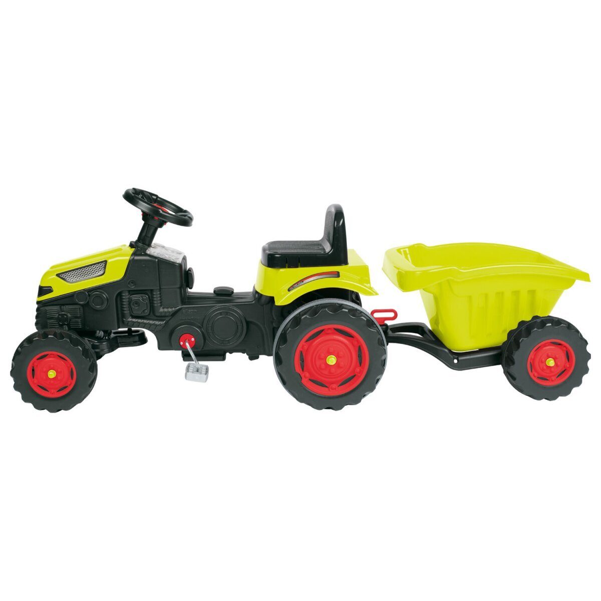 Children's pedal tractor including trailer with horn