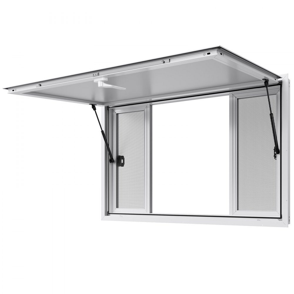 Snack window (installation dimensions 1346 x 838 mm) swiveling, snack trailer serving window with 85° opening angle & 4 sliding windows, snack window for snack stand snack carts