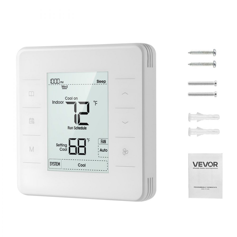 Thermostat 7 Tage programmierbar, Raumthermostat für Wärmepumpe, Klimaanlage, Fußbodenheizung, LED-Bildschirm mit Hintergrundbeleuchtung, großer Temperaturbereich von 5 bis 37 °C, weiß