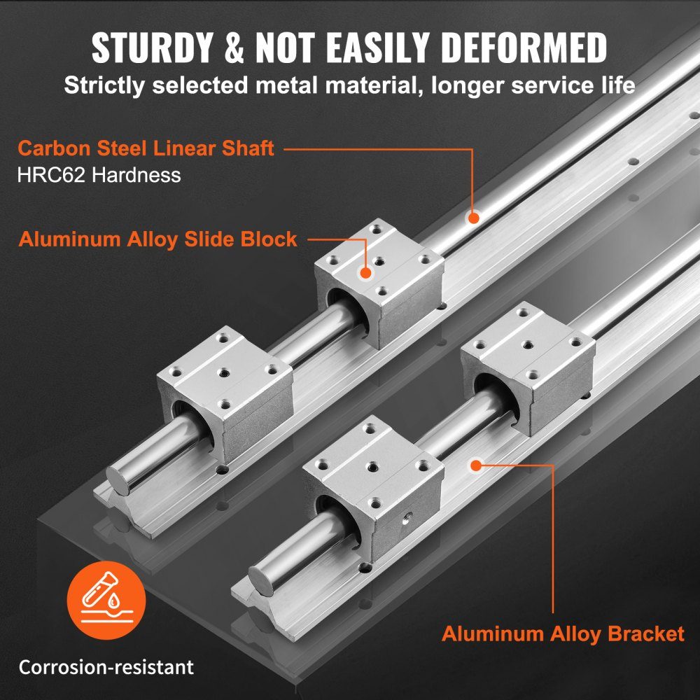 Linear Guide Linear Rail 2pcs SBR20-800mm Carbon Steel Aluminum Guide Rail with 4pcs SBR20UU Sliding Blocks Linear Bearing Bearing Block CNC Parts for 3D Printer Milling/Lathe Machine
