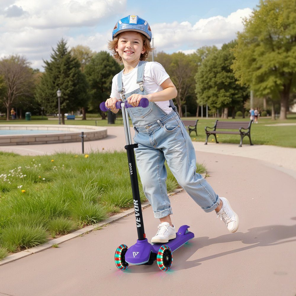 Trottinette (3 roues) à partir de 3 ans, trottinette de ville trottinette enfant avec roues lumineuses & guidon réglable en hauteur & plateau antidérapant & cadre aluminium léger, trottinette jusqu'à 75 kg, violet