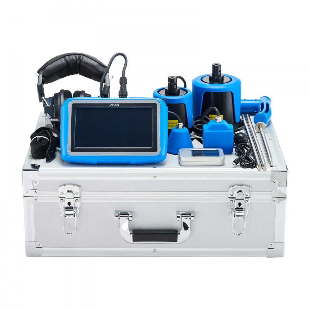 Leidingwaterlekdetector met 4 sensoren, 1 Hz - 10.000 Hz, 7 inch touchscreen, ondergrondse pijpdetector met 3 luisterstaven, hoofdtelefoon, kaart van 8 GB en draagtas