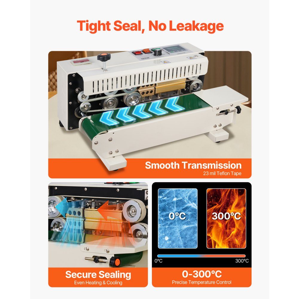 Continuous Bag Tape Welding Machine, 0.24-0.47"/6-12mm Welding Width, Horizontal Belt Welding Machine with Digital Temperature Control, Bag Welder for 0.02-0.8mm Plastic Bags with Counting Function