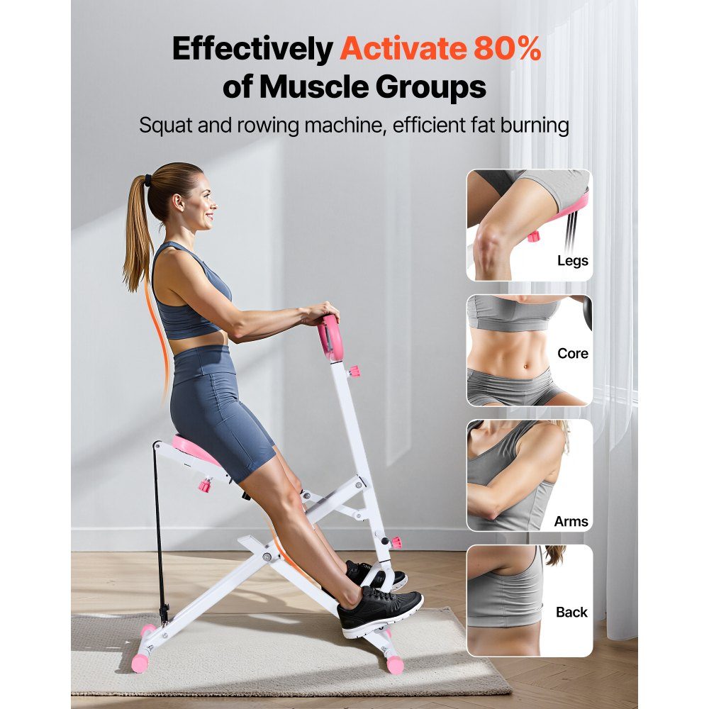 Squat Machine for Deep Squats, Folding Exercise Machine, Glute Trainer with 5 Level Adjustable Seat, Home Exercise Machine for Buttocks and Legs, Glute Machine White + Pink