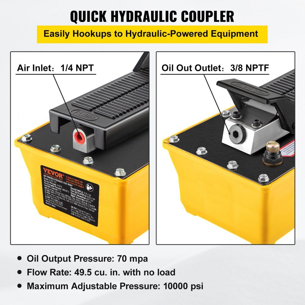 Air Hydraulic Pump, Foot Pump 10,000 PSI, 2.3L Hydraulic Pump with Hose and Spray Gun, 700kg/cm² adjustable pressure and 0.7-1 range for upgrading and moving heavy machinery