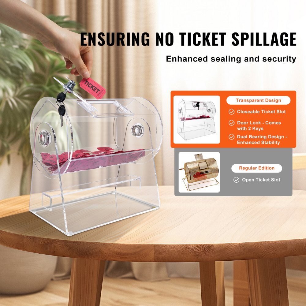 Lotto drum Glückskind 2500 tickets or 100 raffle balls capacity, professional lottery rotating cage with 2 keys, transparent lottery turntable, lottery box for lottery games