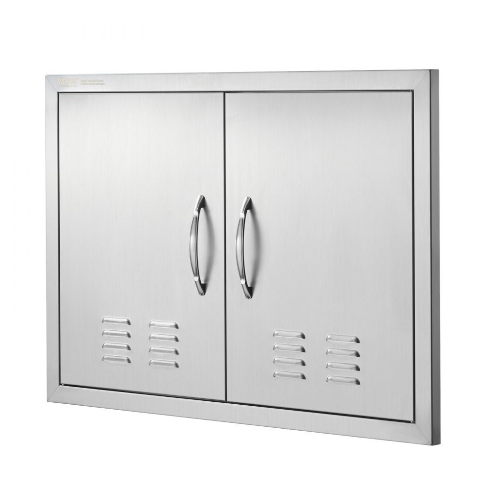 Grill Access Door 762x533mm Double Outdoor Kitchen Door Flush Mount Stainless Steel Door Vertical Wall Door with Handles and Vents for Grill Island Grill Station Outdoor Cabinet