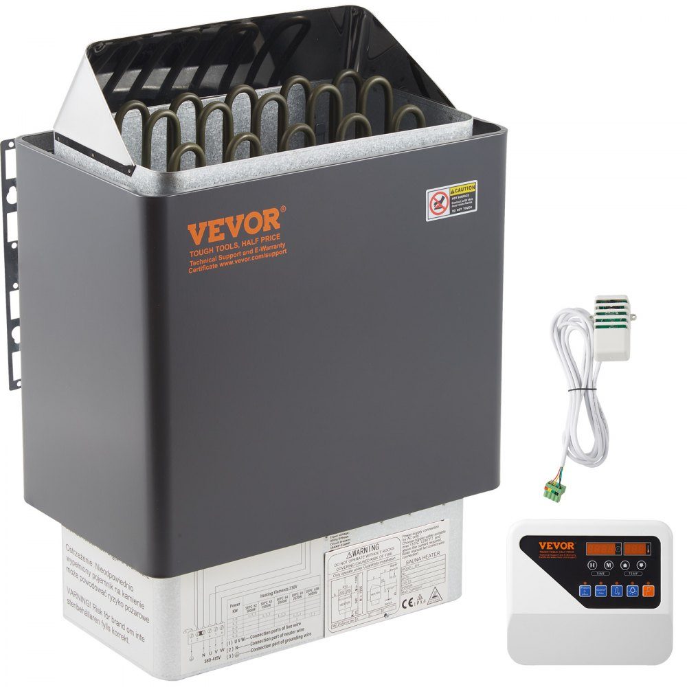 Saunaofen 9 KW, Sauna-Elektroherd 380 V – 415 V, Edelstahl-Saunaofen, elektrischer Saunaofen 2 Modi (Temperatur, Zeit), mit externem Steuergerät & 3M-Temperatursensor (Saunastein nicht im Lieferumfang enthalten)