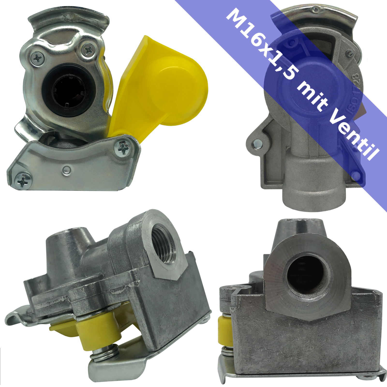 Tête d'accouplement M16 jaune avec ou sans valve pour camion remorque semi-remorque tracteur engin agricole