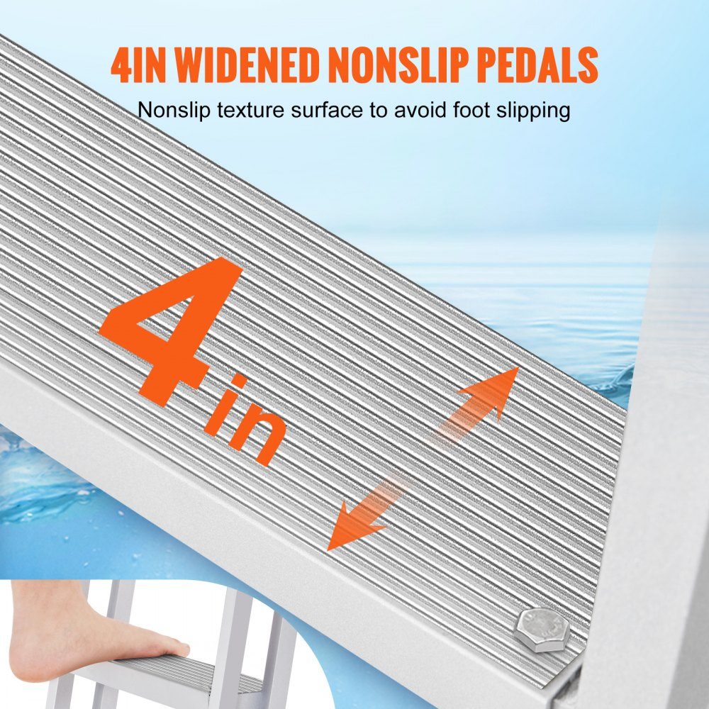 Dockleiter, 5 einziehbare Stufen, 159 kg Tragkraft, Ponton-Bootsleiter aus Aluminiumlegierung mit 1700–2005 mm verstellbarer Höhe, 10 cm breite Stufe zum Einsteigen in Schiffe/See/Pool/Marine