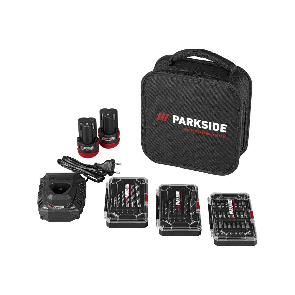 PARKSIDE PERFORMANCE® 12 V cordless drill/driver starter set “PBSPA 12 E4”, with batteries and charger