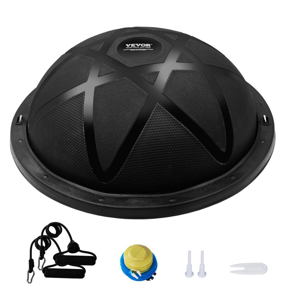 Half Exercise Ball Trainer, 23" Balance Ball Trainer, 660lbs Load Capacity Stability Ball, Yoga Ball with Resistance Bands and Pump, Strength Fitness Ball for Home Gym, Full Body Workout, Black