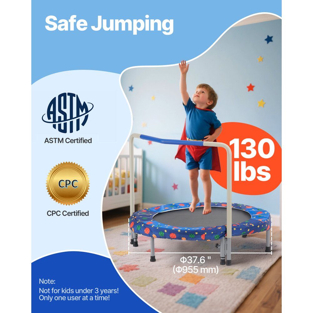 Kindertrampolin, Outdoor-Trampolin, 36 Zoll, faltbares Trampolin mit Griff, Rebounder-Trampolin, Gartentrampolin für Kleinkinder, Geburtstagsgeschenk für Kinder ab 3 Jahren, 100 kg Tragkraft, Blau