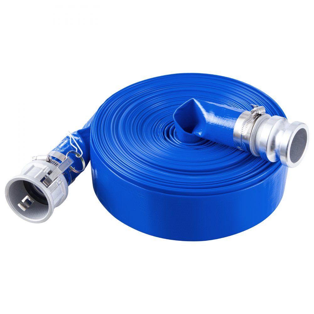 Tuyau plat Tuyau d'égout en PVC de 50,8 mm x 30 m avec colliers, camlock, connecteurs en aluminium, adapté à diverses pompes, traitement des eaux usées, transport de l'eau et à d'autres fins