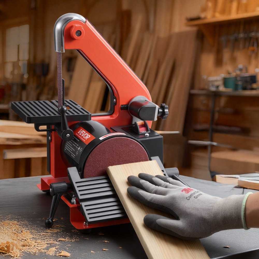 Ponceuse à disque à bande 250 W, ponceuse à disque 127 mm et ponceuse à bande 25,4 x 762 mm, avec table de travail réglable de 0 à 45° et ouverture d'aspiration de poussière pour le travail du bois et l'affûtage des couteaux