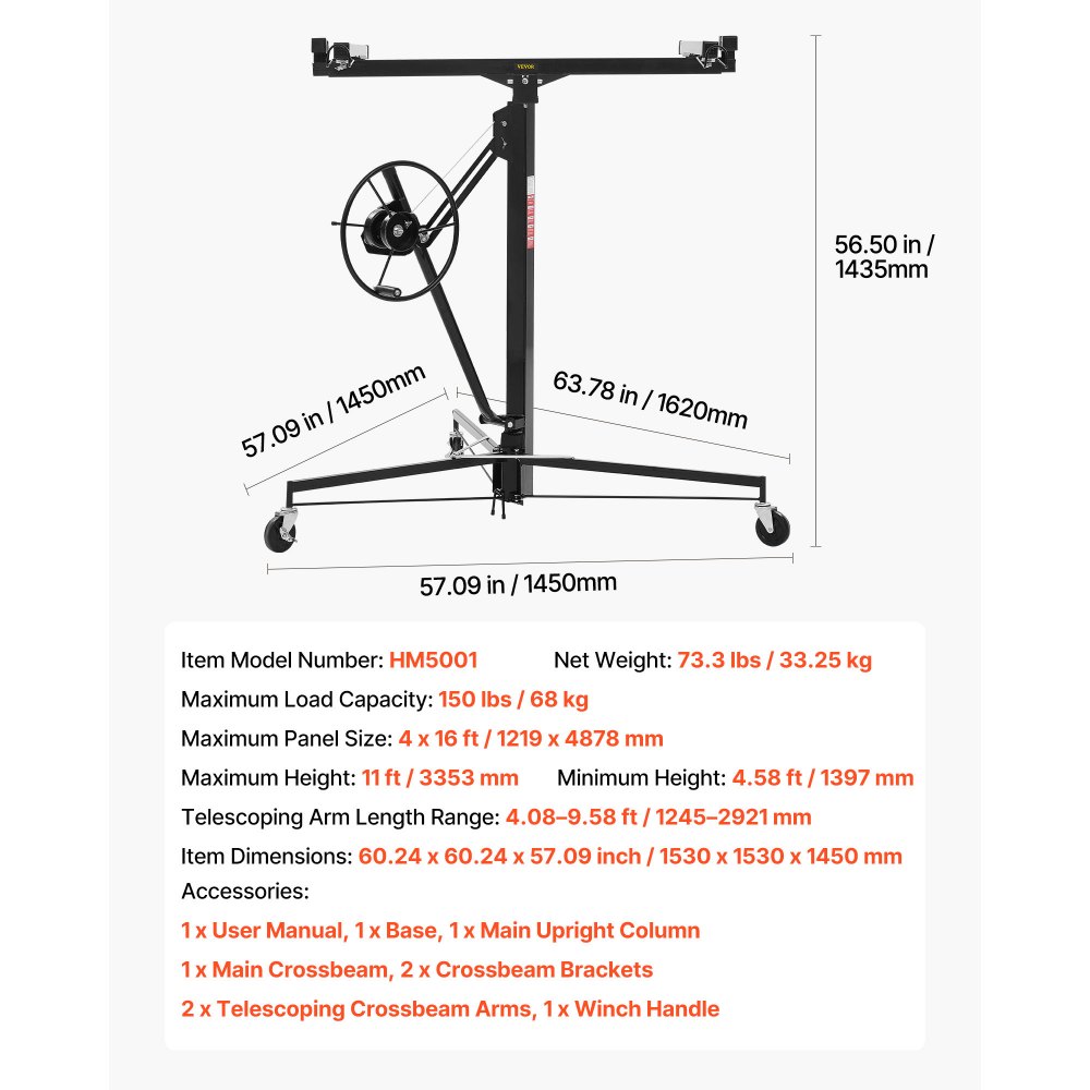 Plattenheber bis max. 68 kg, 3353 mm Höhe, Gipskartonheber mit verstellbarem Teleskoparm, Gipskarton, Trockenbauheber, Plattenheber, Hebezeug, Werkzeug, für Decken- und Wandmontage (schwarz) Plattenheber bis max. 68 kg, 3353 mm Höhe, Gipskartonheber mit verstellbarem Teleskoparm, Gipskarton, Trockenbauheber, Plattenheber, Hebezeug, Werkzeug, für Decken- und Wandmontage (schwarz)