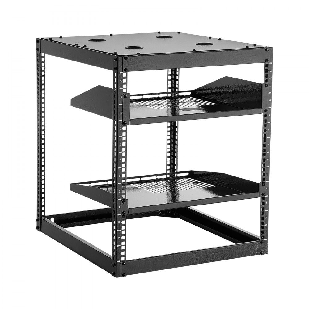 12U-Netzwerk-Rack mit offenem Rahmen, 585 mm Tiefe, Wandmontage- oder Stand-Server-Rack, 4-Pfosten-Konstruktion, mit belüfteten Regalen und Montagezubehör, für Netzwerk-IT-Geräte und AV-Geräte