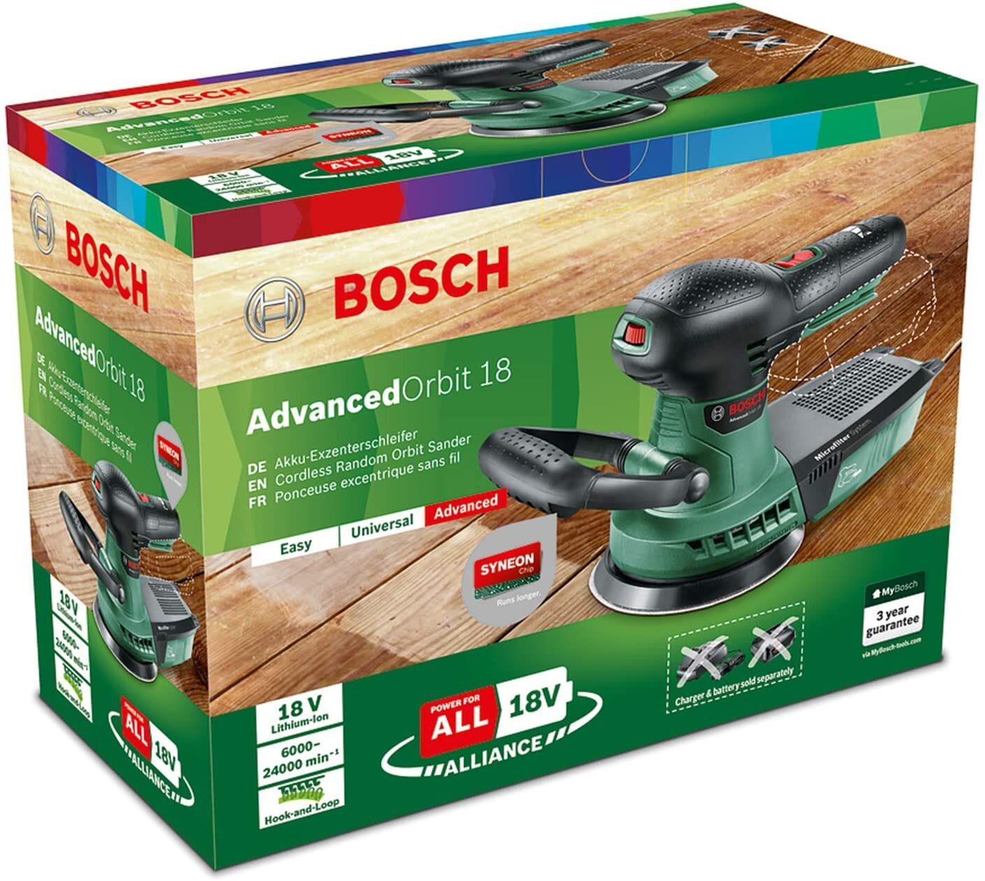 Bosch Akku-Exzenterschleifer AdvancedOrbit 18 (ohne Akku, Schleifplatte Ø 125 mm, 18-Volt-System, im Karton) ohne Akku & Ladegerät