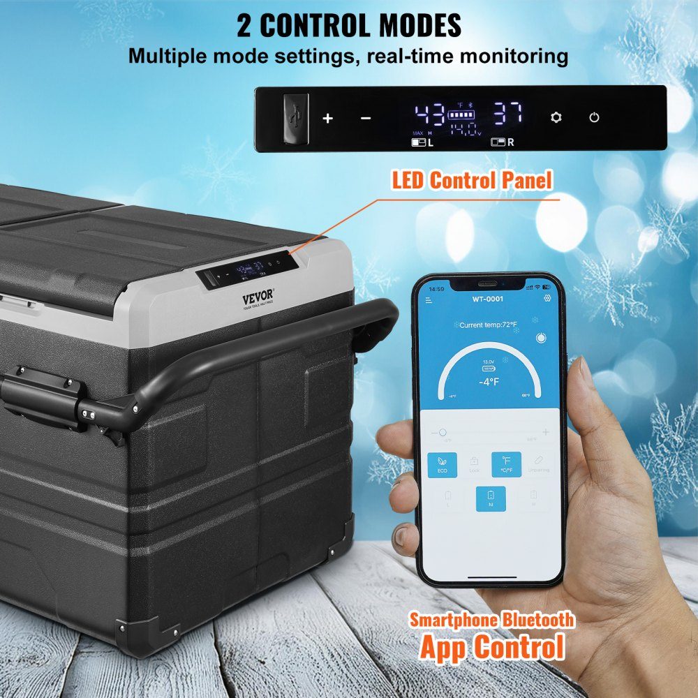 12V Car Fridge, 115L Portable 2 Zone Freezer with Wheels and Handle, -20°C to 20°C, 12/24V DC / 100-240V AC Compressor Cooler for Outdoor Camping Travel