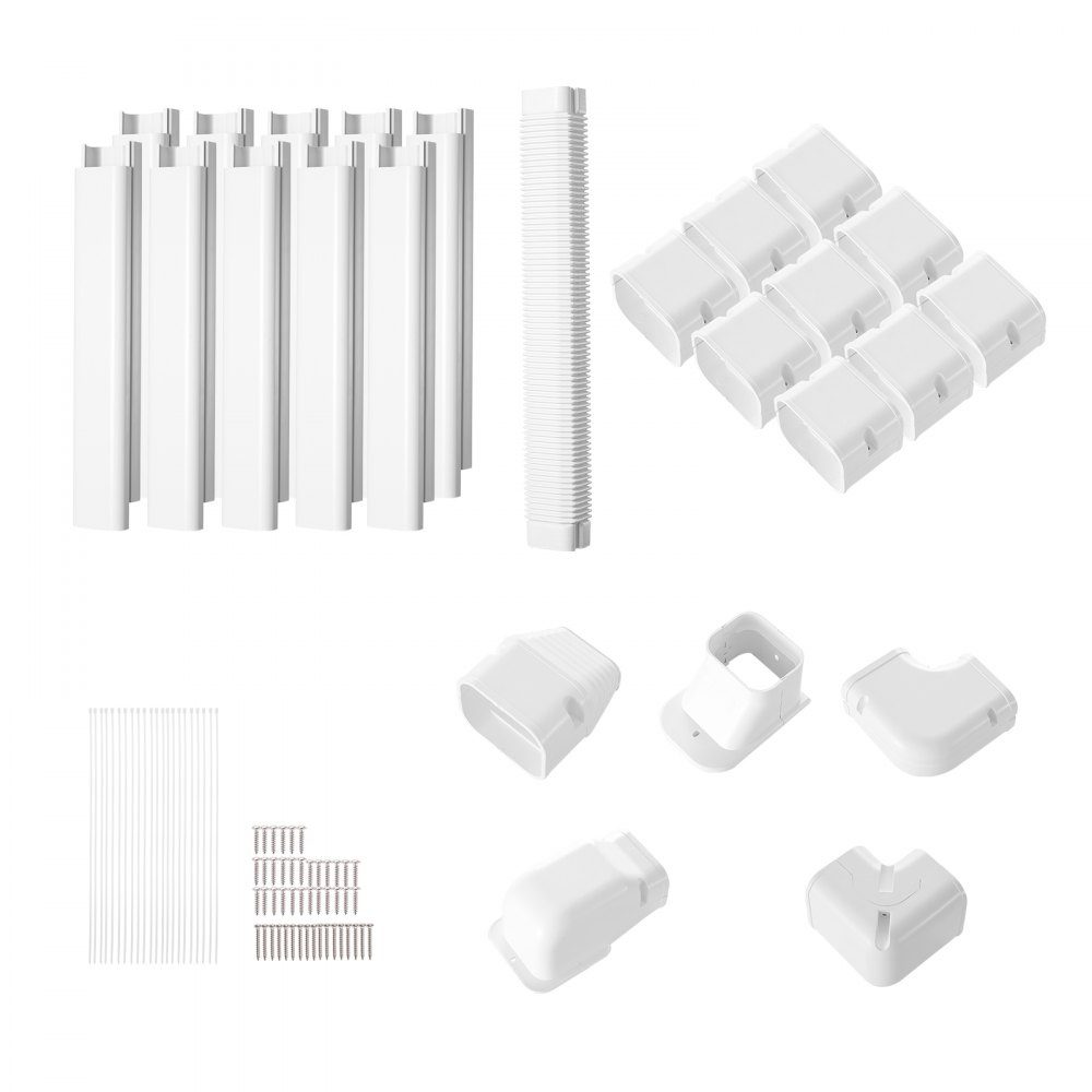 Mini Split Line Set Cover 76,2 mm B 5400 mm L Decoratieve PVC Airconditionerbuisafdekking met 10 rechte kanalen en complete componenten Overschilderbaar voor warmtepompen Wit