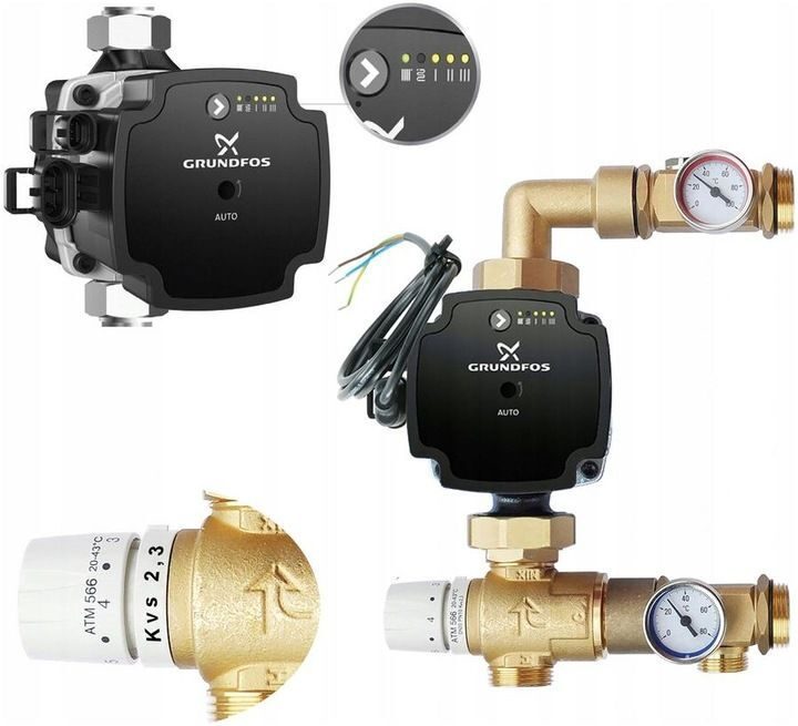 Mixing group for underfloor heating manifold with AFRISO ATM 566-Ventil, Grundfos UPM3S AUTO pump KF-GM3-70G ATM566