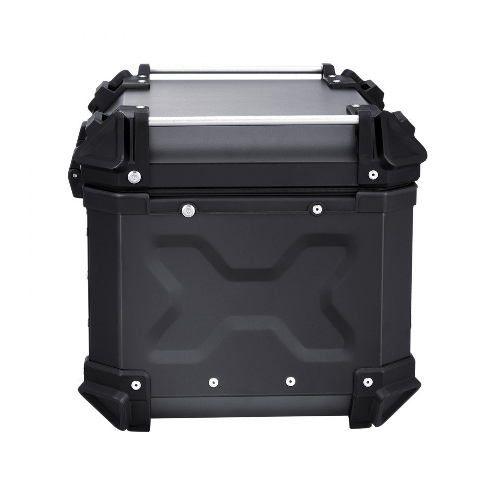 Motorrad-Topcase, Motorradkoffer, 55 l, Aluminiumlegierung, Heckbox mit Lederfutter, abnehmbare Motorrad-Topbox mit Schloss und Rückenpolster, Helmkoffer (470 x 430 x 367 mm), Schwarz