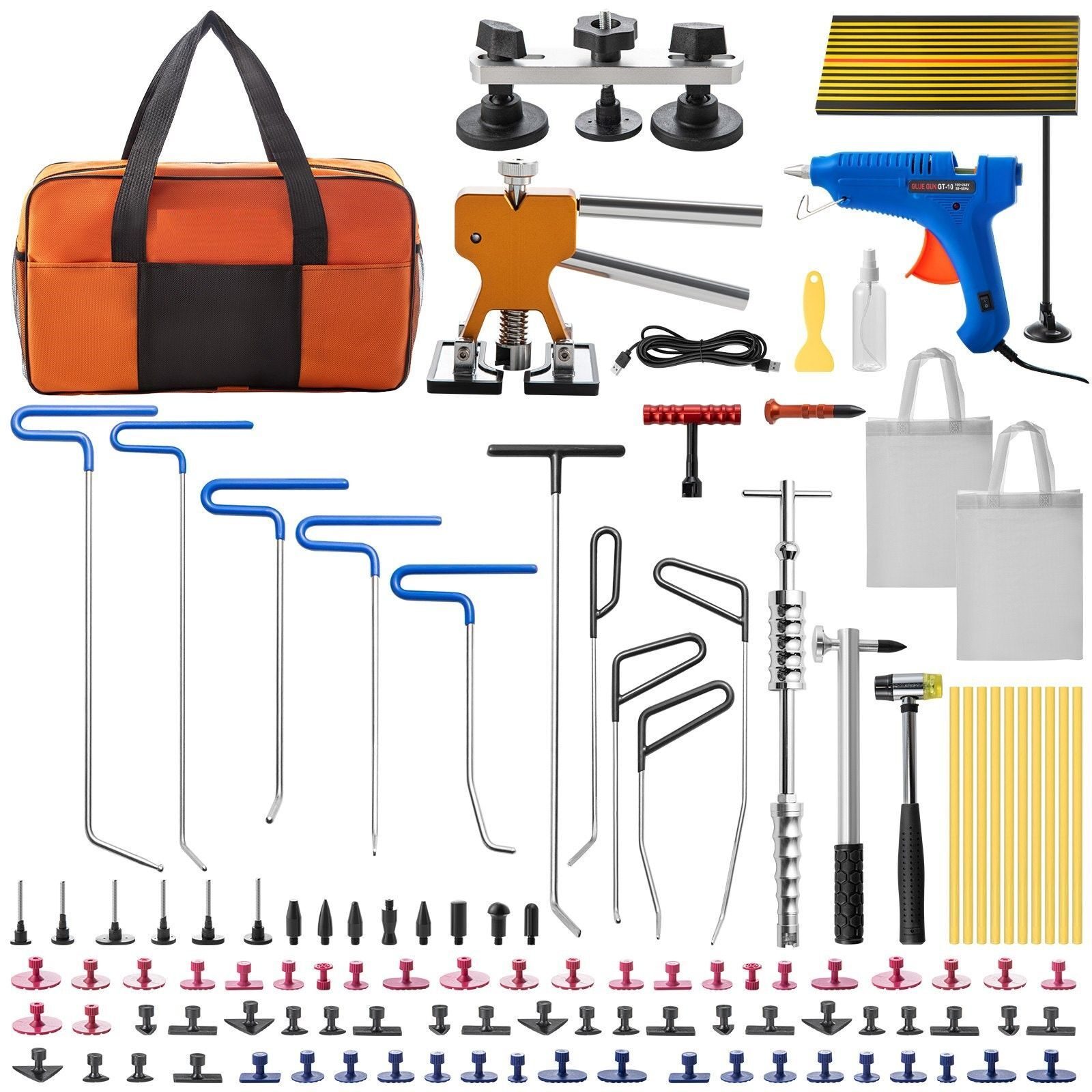 Auto-Dellen-Reparatur-Set, 89-teiliges Dellenentfernungswerkzeug, Hagelreparatur, LED-Platte, Gleithammer, Dellenheber, T-Bar-Set