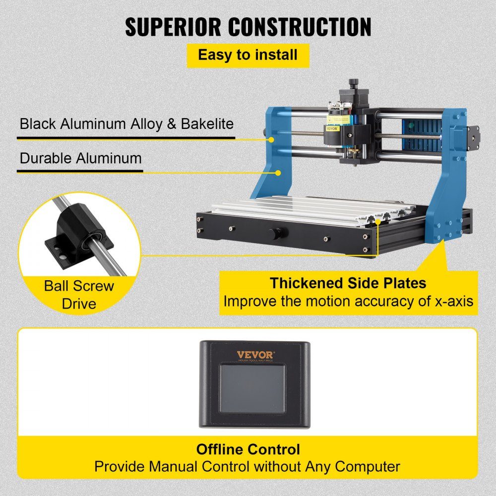 2500mW CNC 3018 DIY Machine de gravure Pro 300x180x45mm Machine de gravure 3 axes Mini graveur avec carte de commande GRBL et contrôleur hors ligne