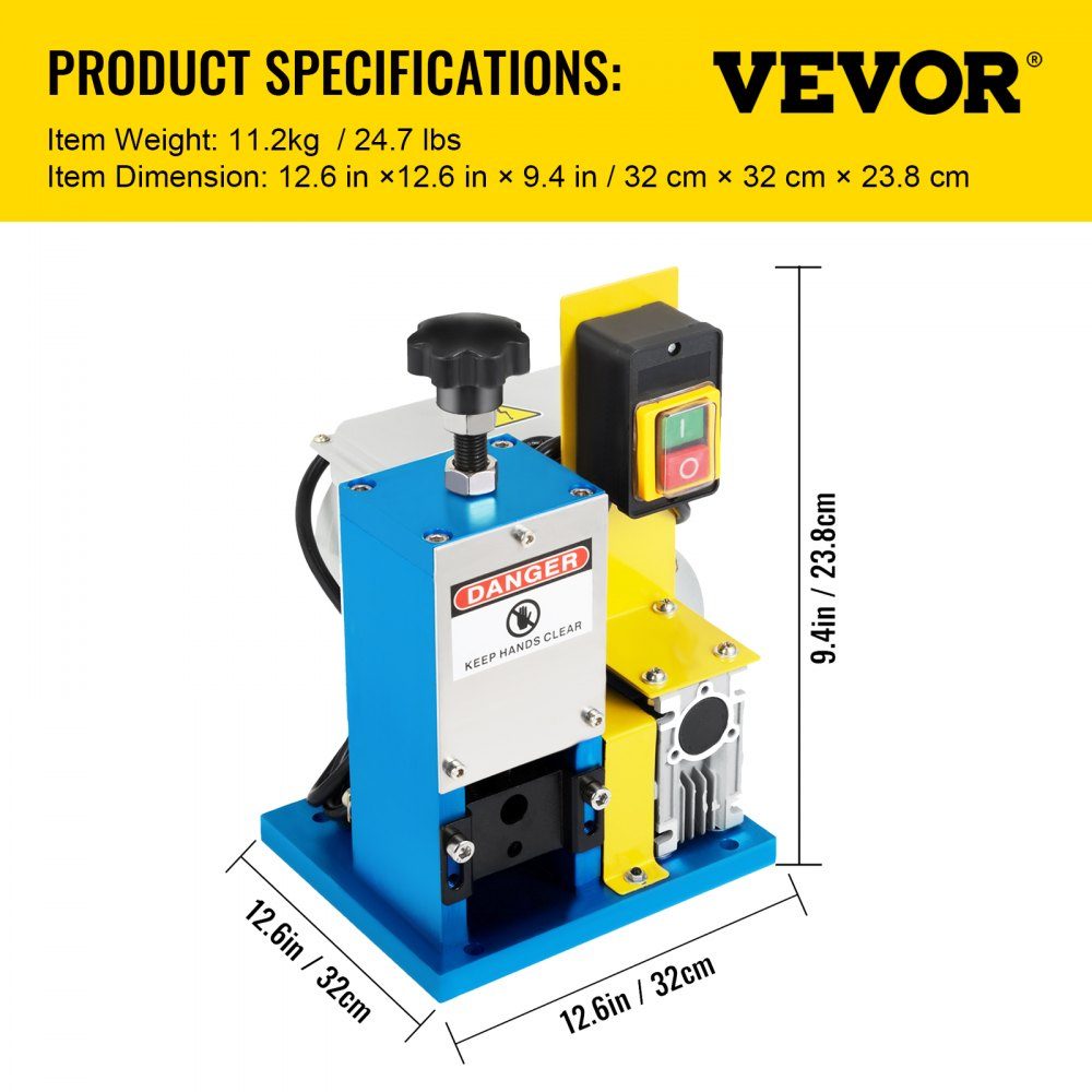Abisoliermaschine elektrisch, 1,5–25 mm Kabelabisoliermaschine elektrisch, 180 W einphasige Kabelschälmaschine, Kabelschäler Modell HXSMS-025 mit Klinge und Handschuhen, Kabelabisolierwerkzeug