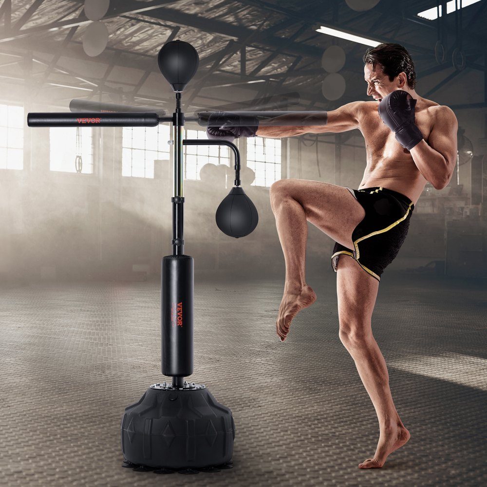 Box-Speed-Trainer, Boxsack mit Ständer, Reflex-Boxsack für Jugendliche & Erwachsene, höhenverstellbares Boxsack-Set mit Handschuhen, Workout-Speed-Bag für das Training, Schwarz