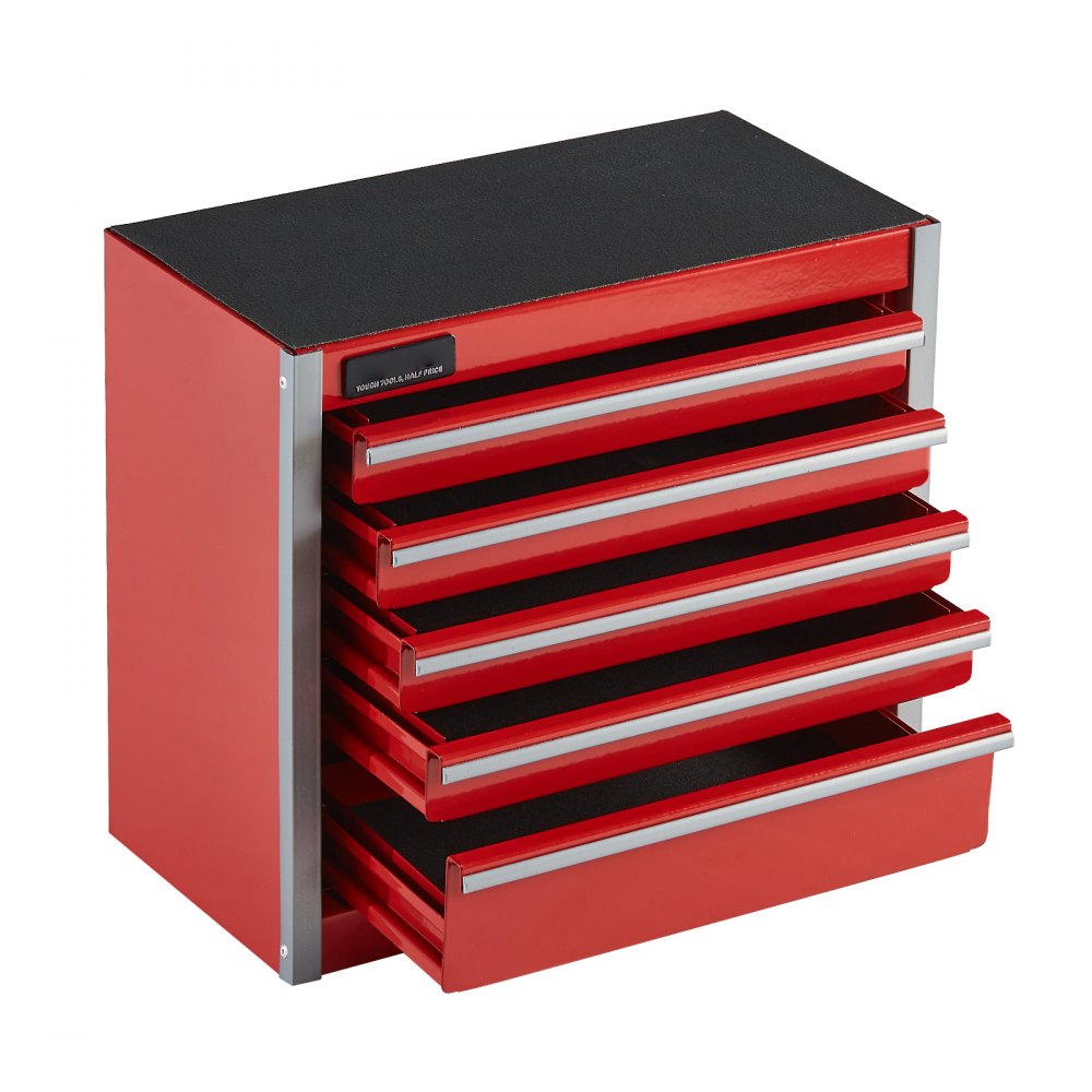 Gereedschapskist 218 x 118 x 205 mm, metalen gereedschapskist met 5 laden, gereedschapskist met EVA-inzetstukken en PP-voetkussens, zwaar staal met kogelgelagerde opening en poedercoating, rood Gereedschapskist 218 x 118 x 205 mm, metalen gereedschapskist met 5 laden, gereedschapskist met EVA-inzetstukken en PP-voetkussens, zwaar staal met kogelgelagerde opening en poedercoating, rood