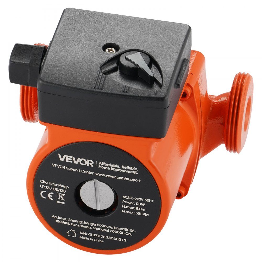 LPS25-6S/130 Cast Iron Circulation Pump 1/8HP 55L/min Hot Water Circulation Pump Threaded Connection 3 Speed ​​Setting Quiet Operation for Home Heating Systems