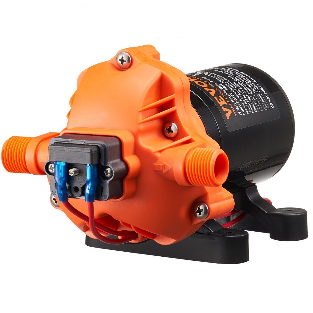 12-V-Membranpumpe, 6,81 l/min, 3-Kammer-Gleichstrom-Wasserpumpe mit automatischem Druckschalter, 40–100 PSI, verstellbar, 60 PSI, 1/2 Zoll MNPT-Anschluss für Wohnmobil, Yacht, Food Truck, Camper, Marine
