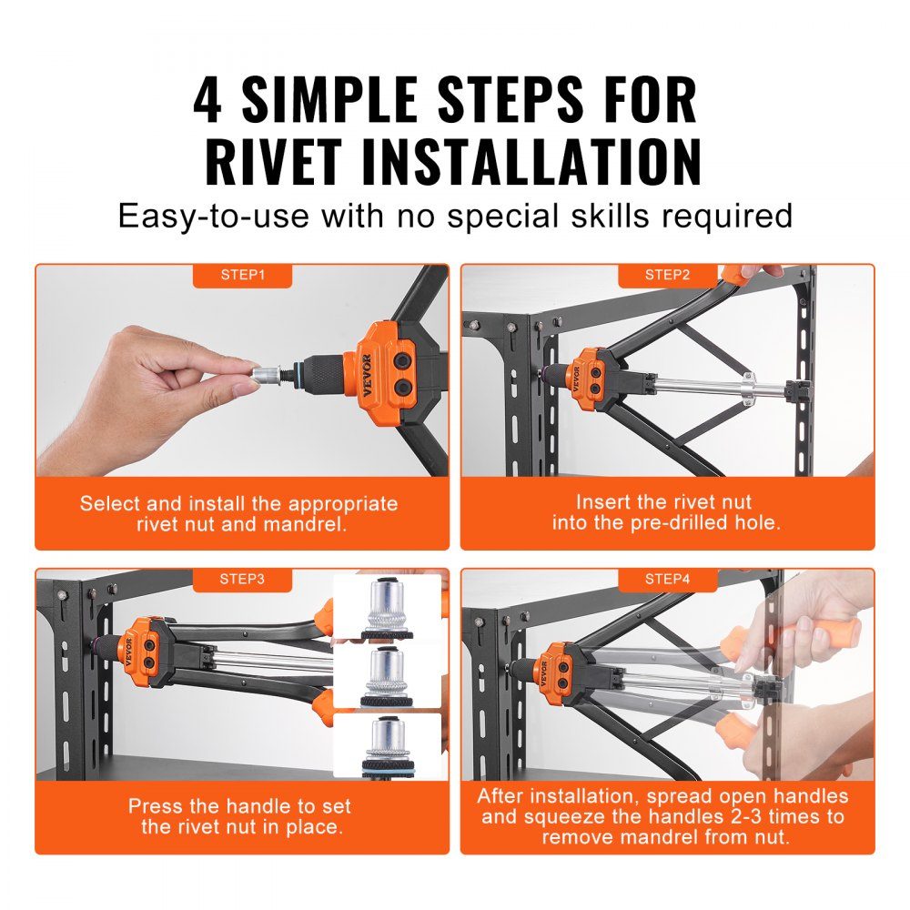 Rivet nut pliers set blind rivet nut pliers 410 mm, rivet pliers 13 sets of nuts and mandrels, rivet nut tool M3 M4 M5 M6 M8 M10 M12 professional hand rivet pliers, riveting machine threaded nut rivets