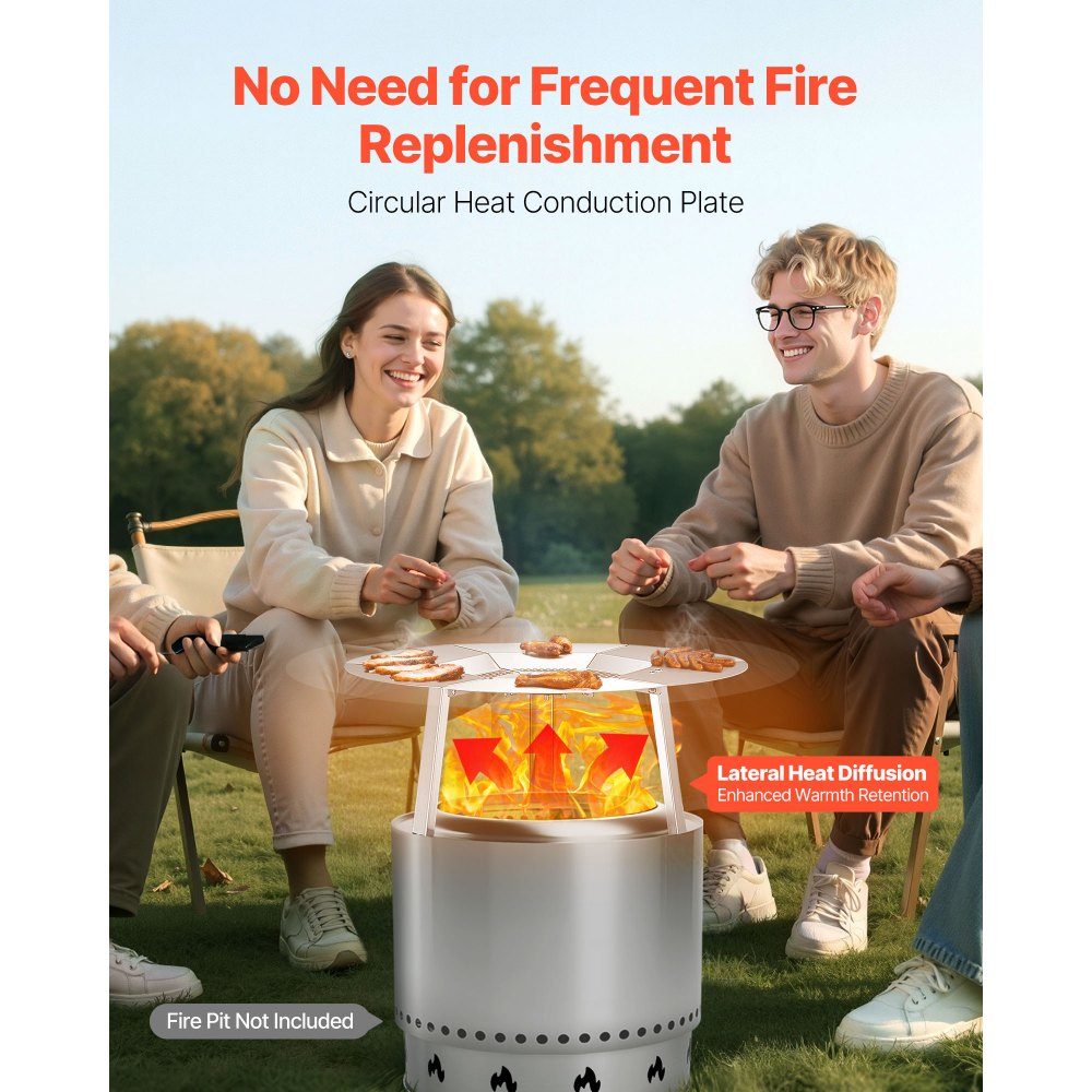 Diffuseur de chaleur pour bol à feu φ 635 x 254 mm Protecteur thermique rond pour foyer à bois Diffuseur de chaleur en acier inoxydable 304 Couvercle de brûleur amovible Accessoires de camping