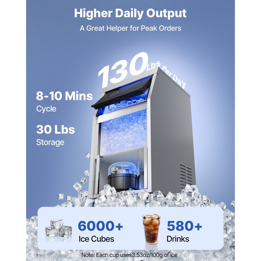 Machine à glaçons commerciale, machine à glaçons 59 kg/jour avec bac de stockage de glace de 14 kg, machine à glaçons autoportante en acier inoxydable avec affichage LED, autonettoyante, idéale pour la maison, bar, restaurant, café