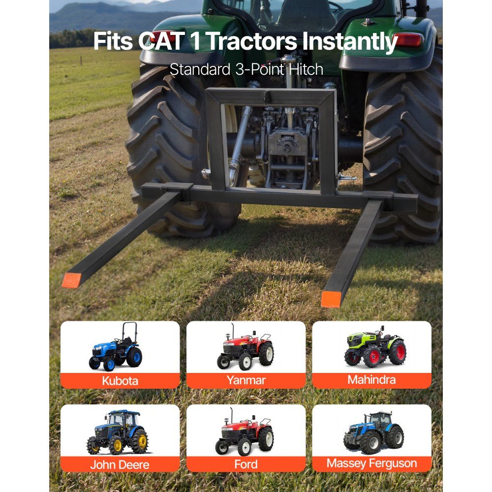 Pallet fork 680 k, 3-point clamping fork carrier, 1280 mm total length, forks mit 735-1170 mm adjustable fork width, quick coupling attachments for category 1 tractors