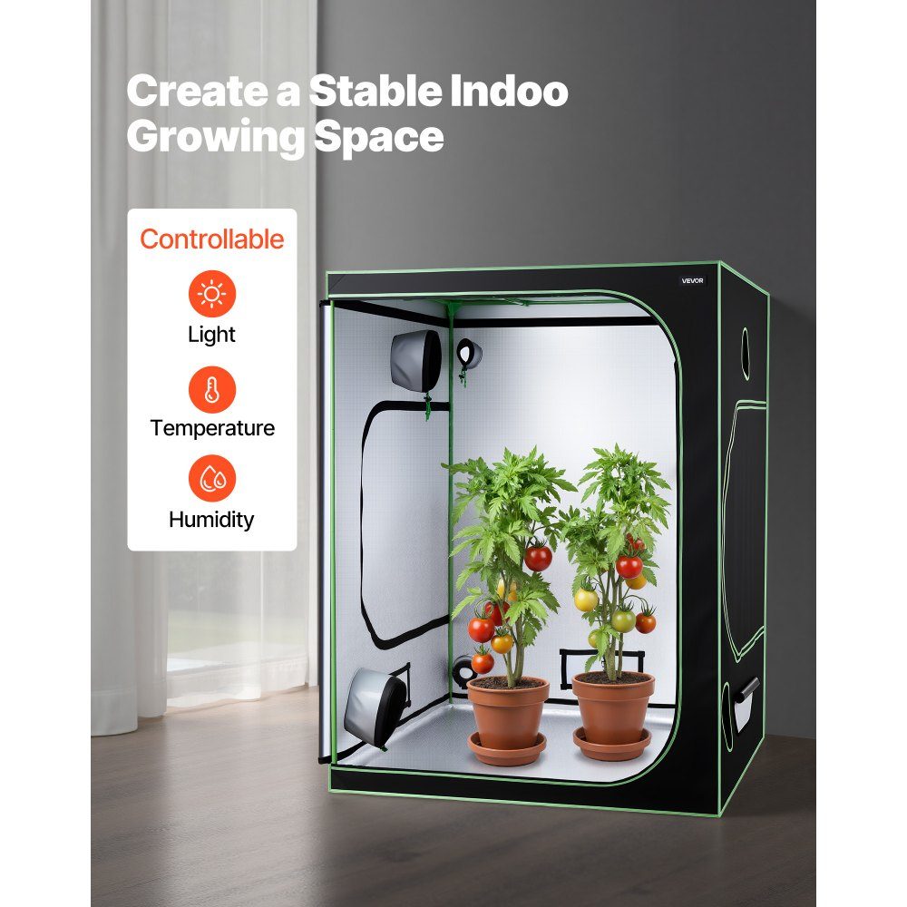 Grow Tent 150x150x200cm Indoor Plant Tent with Full Spectrum LED Grow Light and Ventilation System 600D High Reflective Mylar Grow Box Grow Tents Greenhouse for Flowers and Vegetables