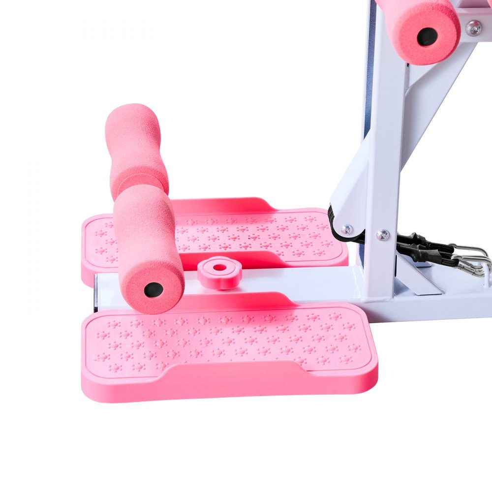 Deep Squat Machine, Adjustable Glute Trainer with 3 High Strength Resistance Bands, Folding Core and Glute Trainer, Push Up Exerciser for Home Gym, Pink + White