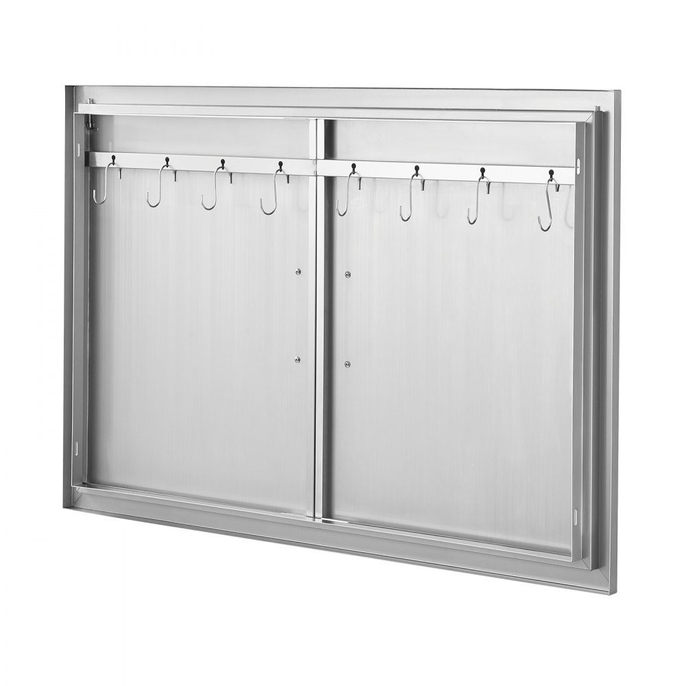 Grill Access Door 990x660mm Double Outdoor Kitchen Door Flush Mount Stainless Steel Door Vertical Wall Door with Handles and Hooks for Grill Island Grill Station Outdoor Cabinet