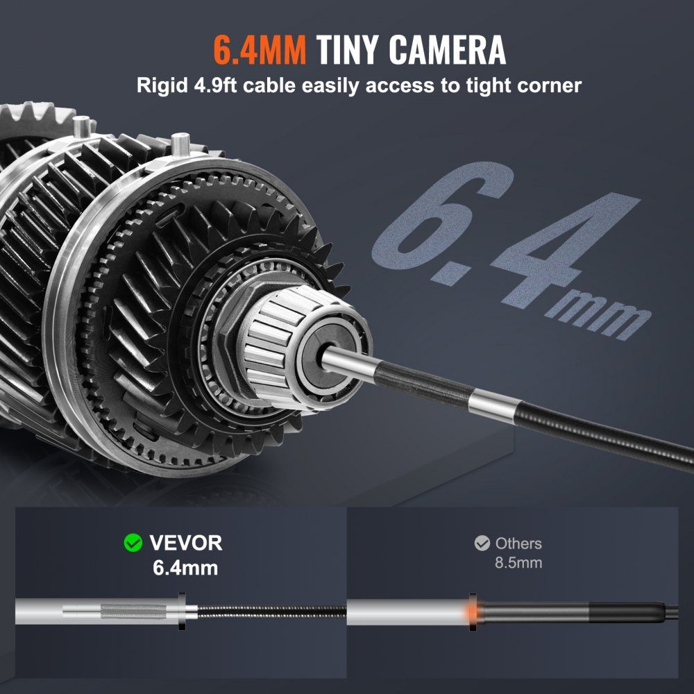 Articulating Endoscope Camera with Light, Two-Way Articulating Endoscope Inspection Camera with 6.4mm Small Lens, 5" IPS 1080P HD Screen, 8X Zoom, 8 LED Light Camera for Car, Plumbing (4.9ft)