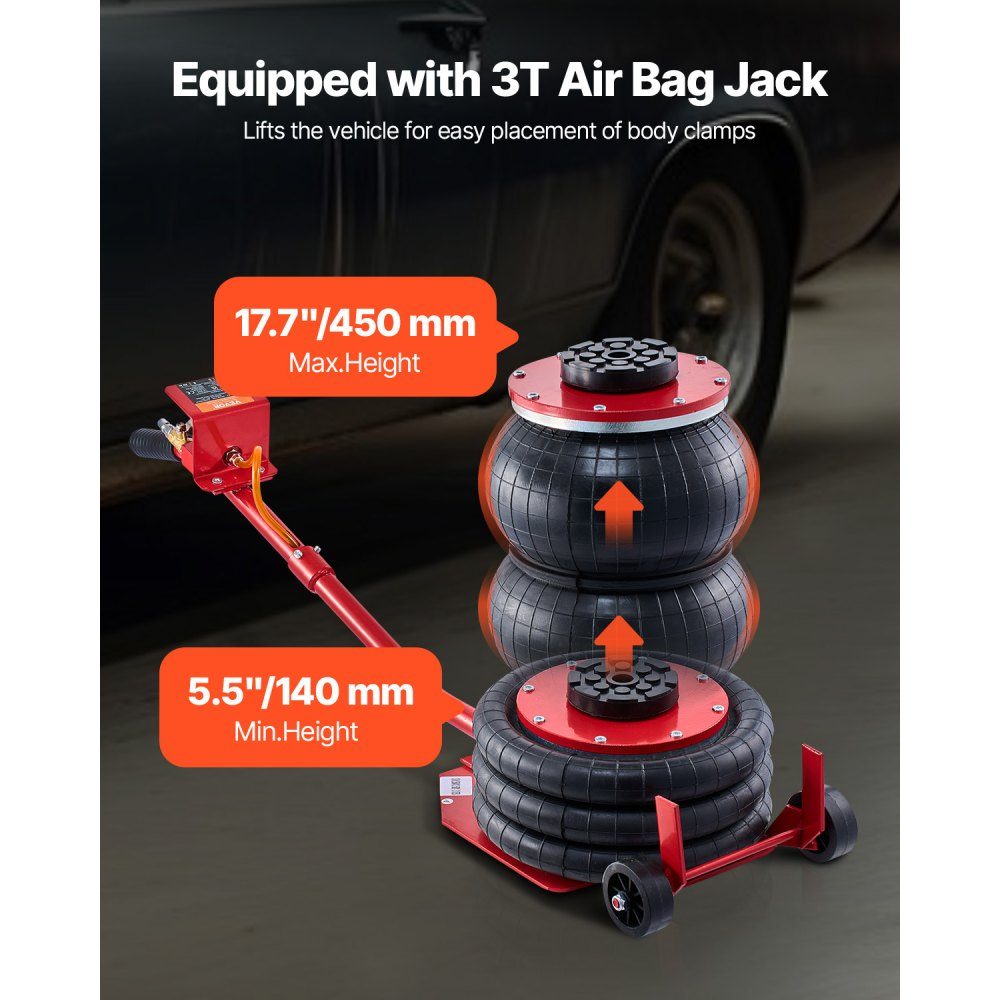 Body Frame Puller and Straightener, 6T Tension Body Repair Tool with 3T Airbag Jack and 45MPa Hydraulic Foot Pump, Includes 16 Straightening Tools, for Auto Repair Shops