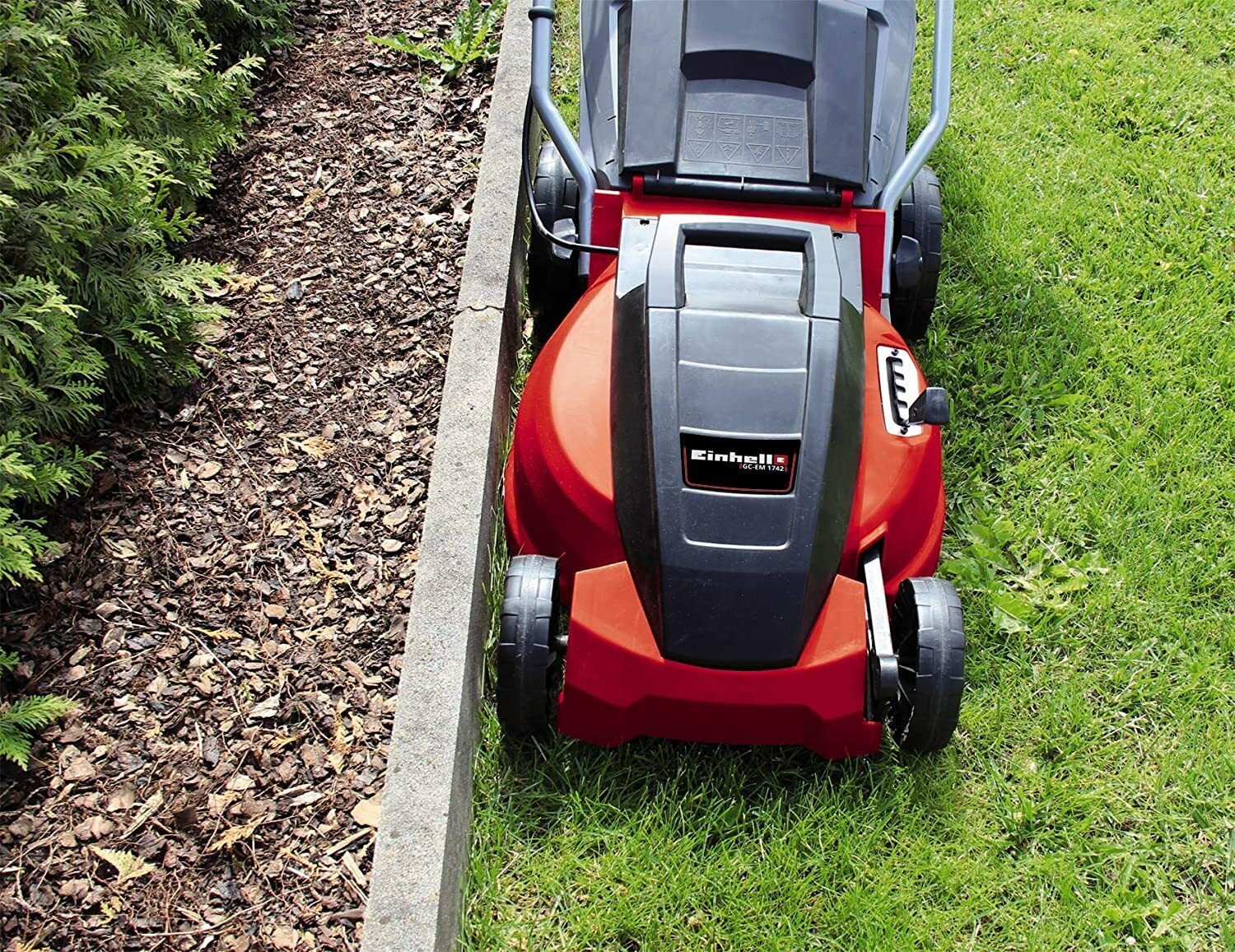 Einhell electric lawnmower GC-EM 1742 (1,700 W, 42 cm cutting width, 50 l collection box, 20-65 mm cutting height, folding handle, light and robust)